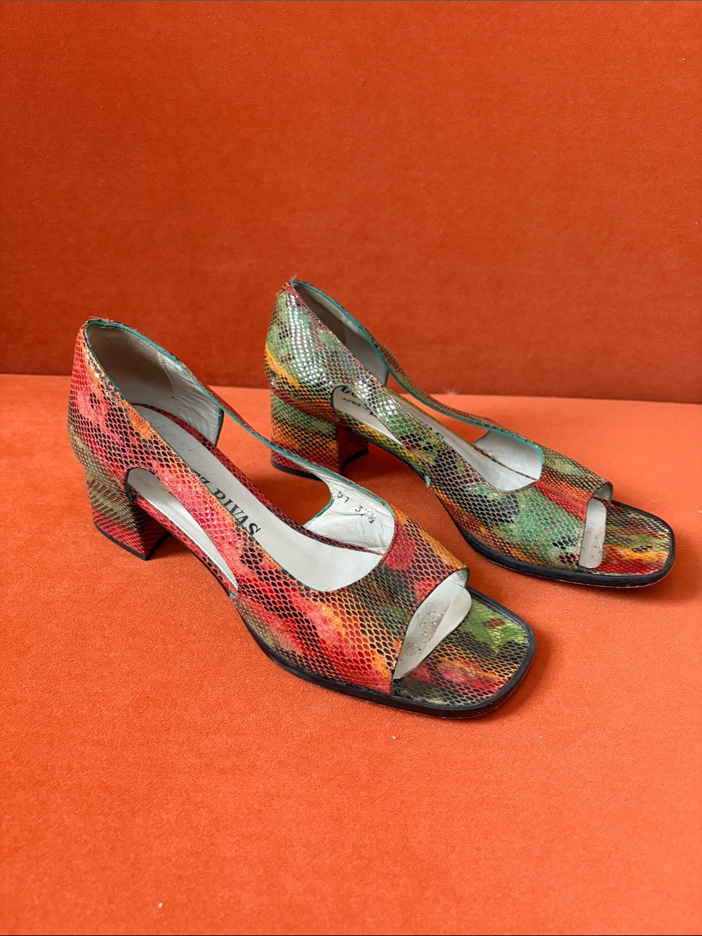 Multicolor Snake-Print Peep-Toe Heels - Picture 5 of 5